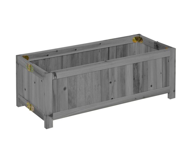 Outsunny floreira de madeira dobrável floreira elevada para cultivo de vegetais e flores no exterior pátio varanda terraço 70x30x25 cm cinzento
