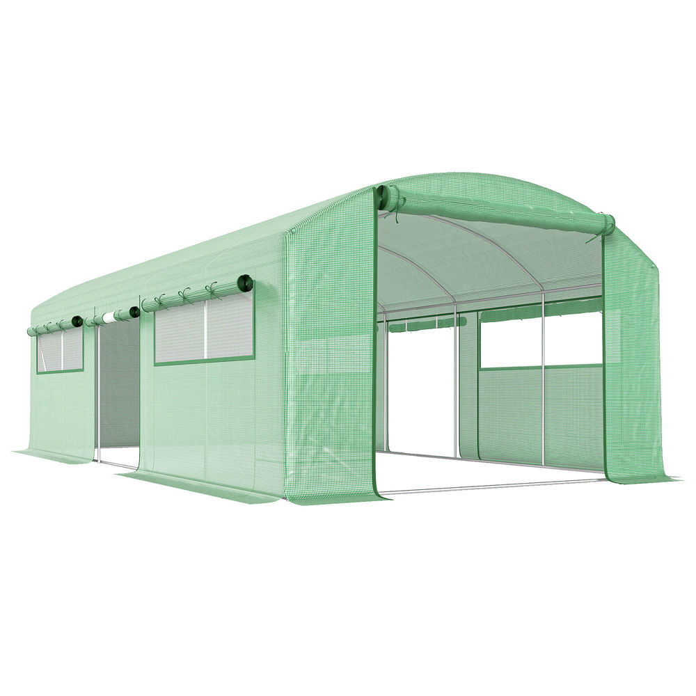 Outsunny estufa de exterior 6x3x2 m, estufa tipo túnel com 3 portas enroláveis, janelas com rede, cobertura pe 140g/m² anti-uv e estrutura de aço
