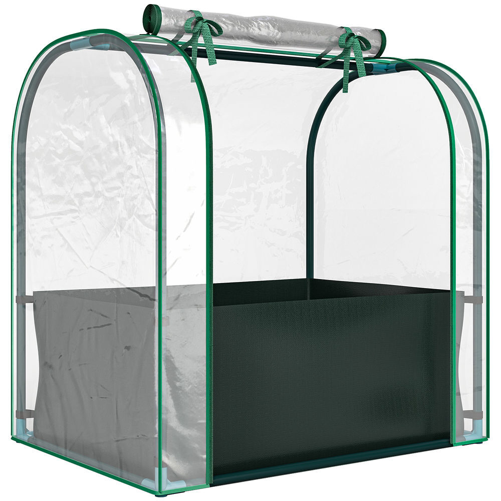 Outsunny mini estufa com bolsa de plantação, 68x50x70 cm estufa pequena portátil para interior e exterior com porta enrolável estrutura em aço