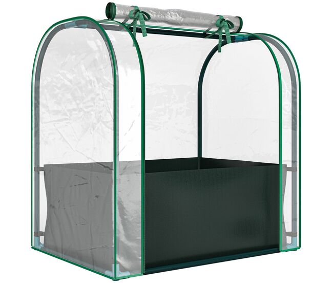 Outsunny mini estufa com bolsa de plantação, 68x50x70 cm estufa pequena portátil para interior e exterior com porta enrolável estrutura em aço