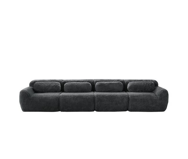 Sofá de 4 lugares - tecido premium plüschstoff, modular, base antiderrapante, com almofadas - cinza