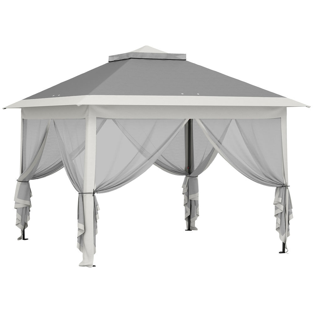 Outsunny tenda dobrável 3,3x3,3 m pop-up, pérgola de jardim com altura ajustável (3 níveis), teto duplo, 4 mosquiteiros removíveis e bolsa de
