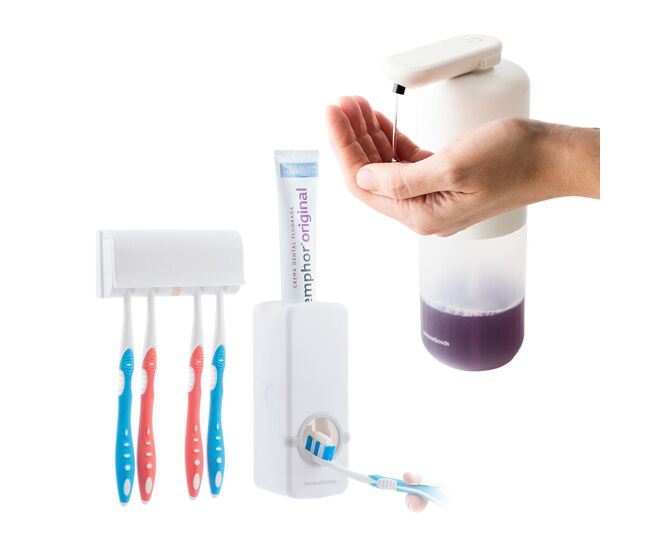 Pack dispensador de pasta dental com suporte para escovas e dispensador automático innovagoods