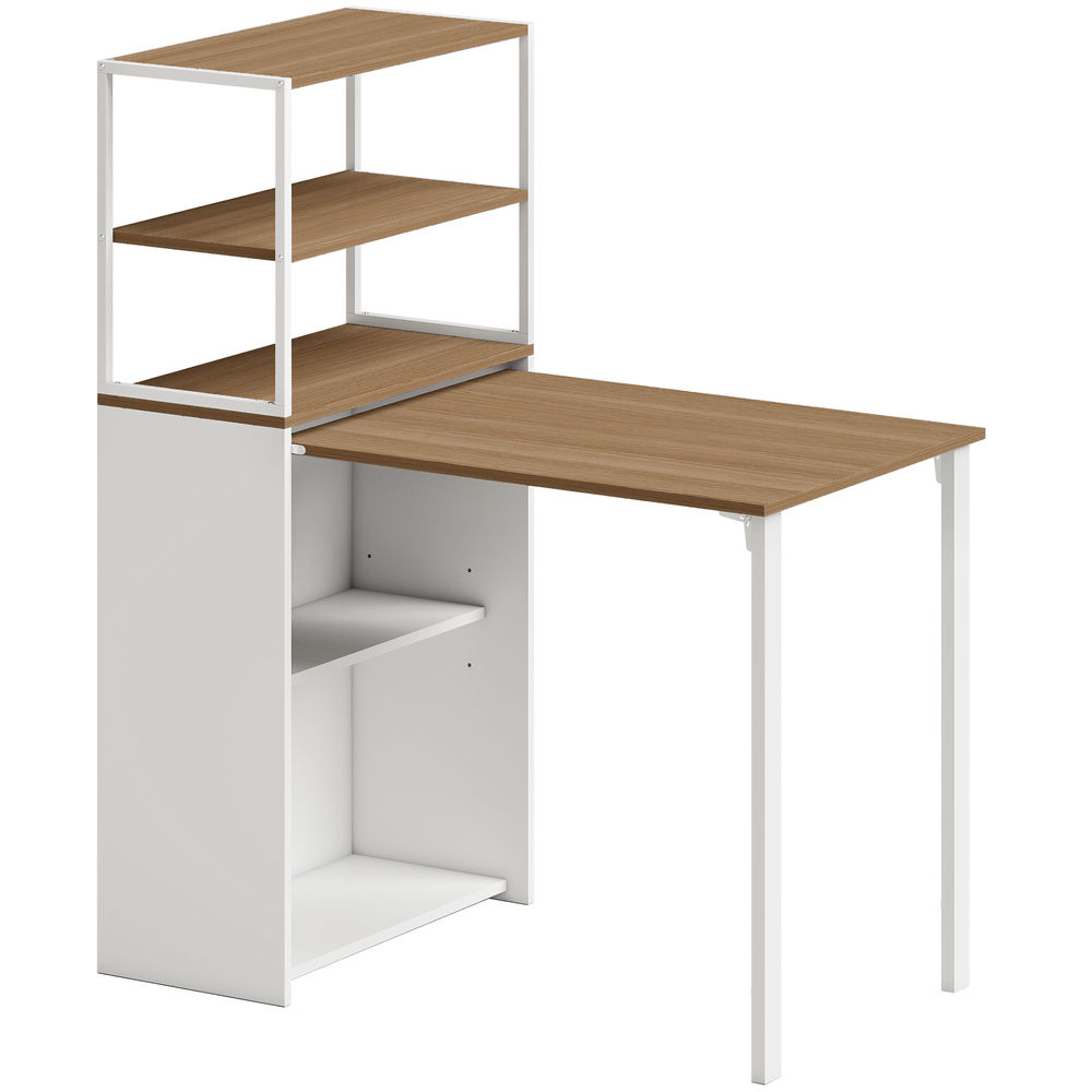 Homcom secretária dobrável com étagère mesa de secretária com 4 étagères mesa de computador para espaços pequenos estúdio, escritório em casa 105x60x127 cm madeira
