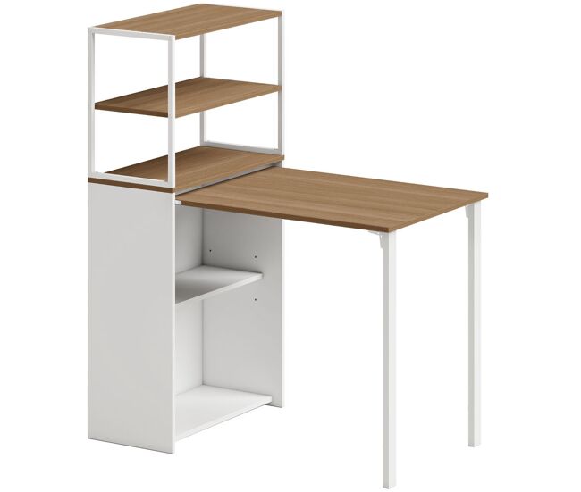 Homcom secretária dobrável com étagère mesa de secretária com 4 étagères mesa de computador para espaços pequenos estúdio, escritório em casa 105x60x127 cm madeira
