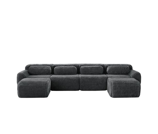 Sofá modular u 4 lugares - sem montagem, combinável, felpa, suporte ergonómico - cinza