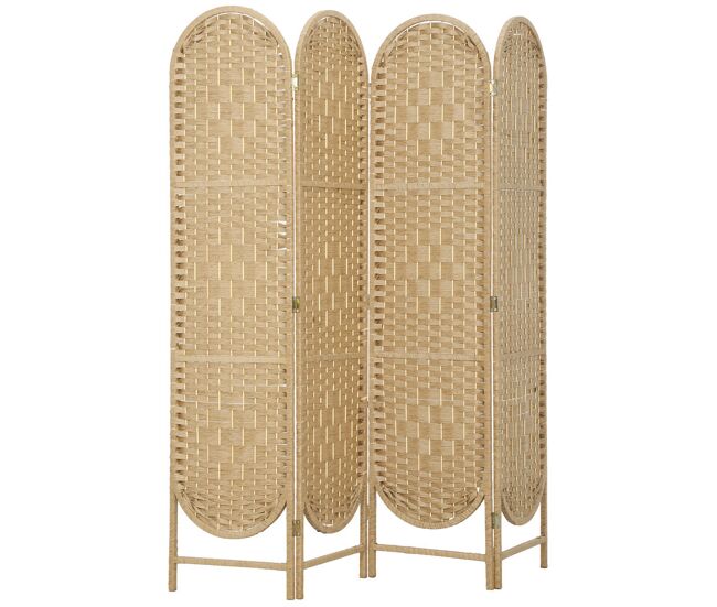 Homcom biombo separador de 4 painéis 160x170 cm painel de privacidade dobrável boémio com topo arqueado entrançado à mão divisória para escritório e