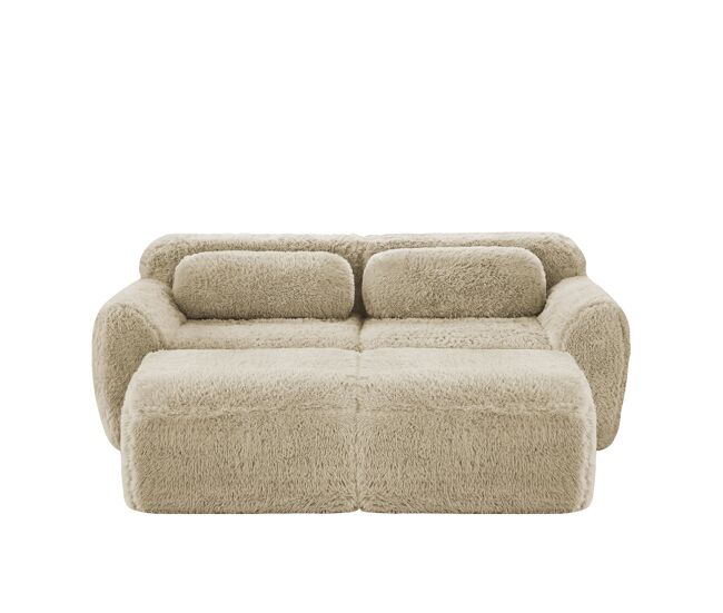 Sofá modular + 2 lugares - tecido felpudo macio, chaise longue, sem montagem - bege claro