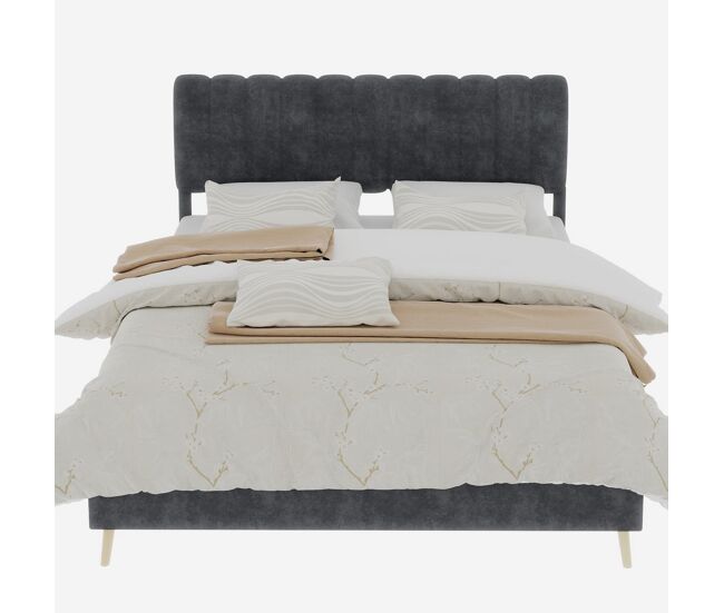 Cama estofada minimalista 140x200 - cabeceira suave, base baixa, multifuncional - cinza