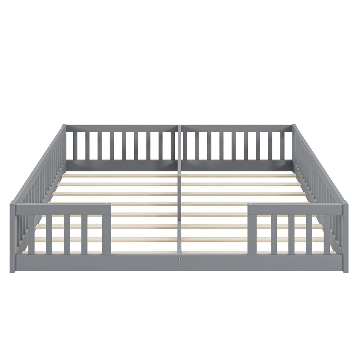 Cama infantil 90 x 200 cm - com grade, com estrado, para famílias com dois filhos, pinho, estilo minimalista - cinza