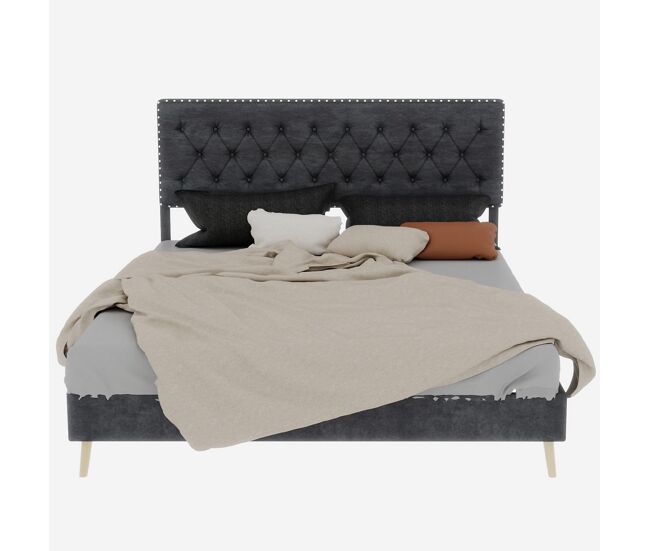 Cama moderna minimalista 160x200 - cabeceira confortável e macia, estrutura baixa - cinzenta