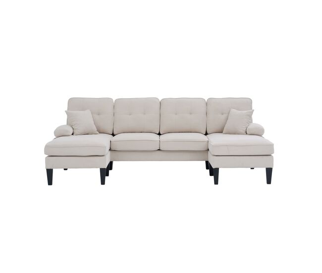 Sofá em u para 4 pessoas - linho macio, chaise longues duplas, almofadas decorativas - bege