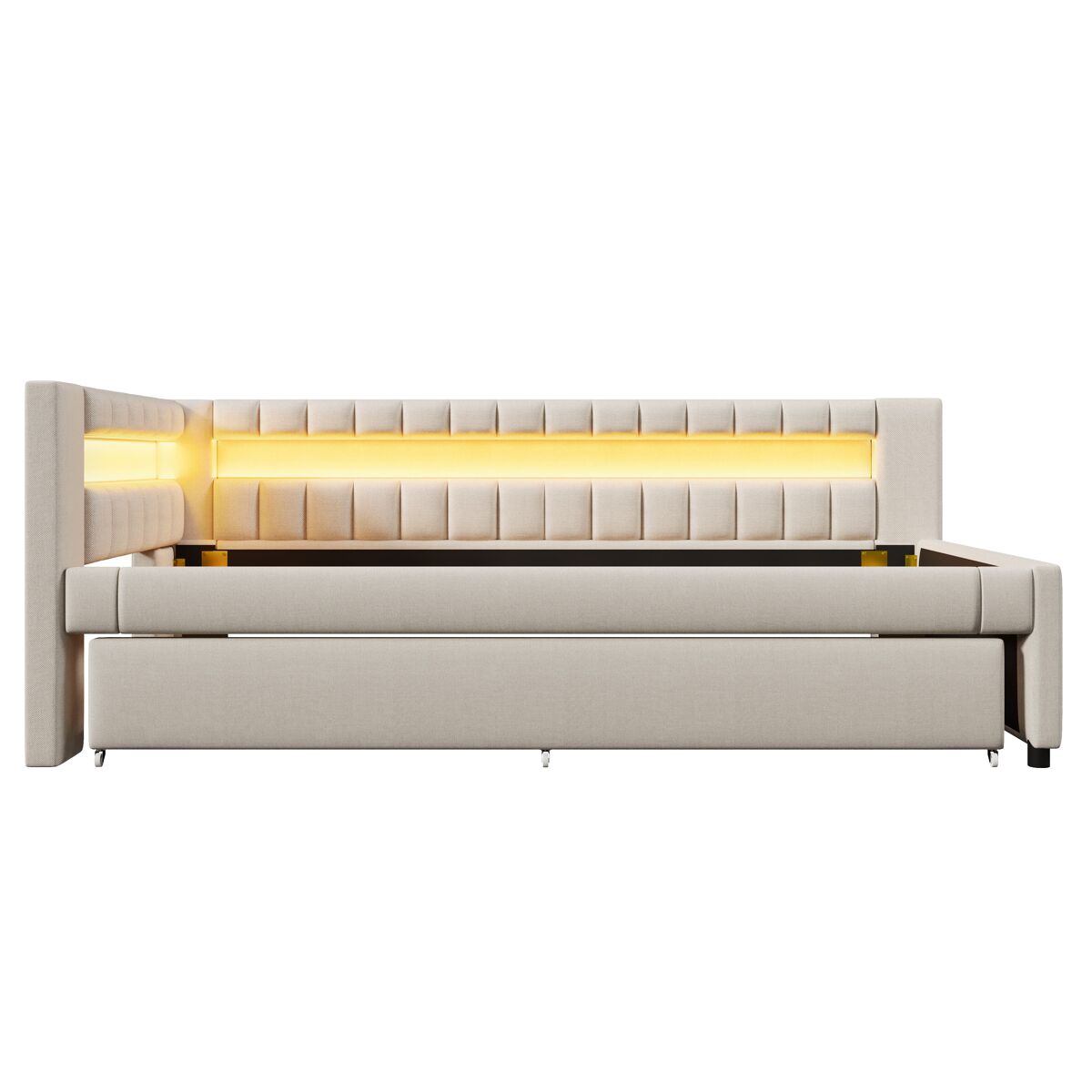 Daybett 90x200 cm - sofá-cama com led, cama extraível, usb/type-c - linho bege