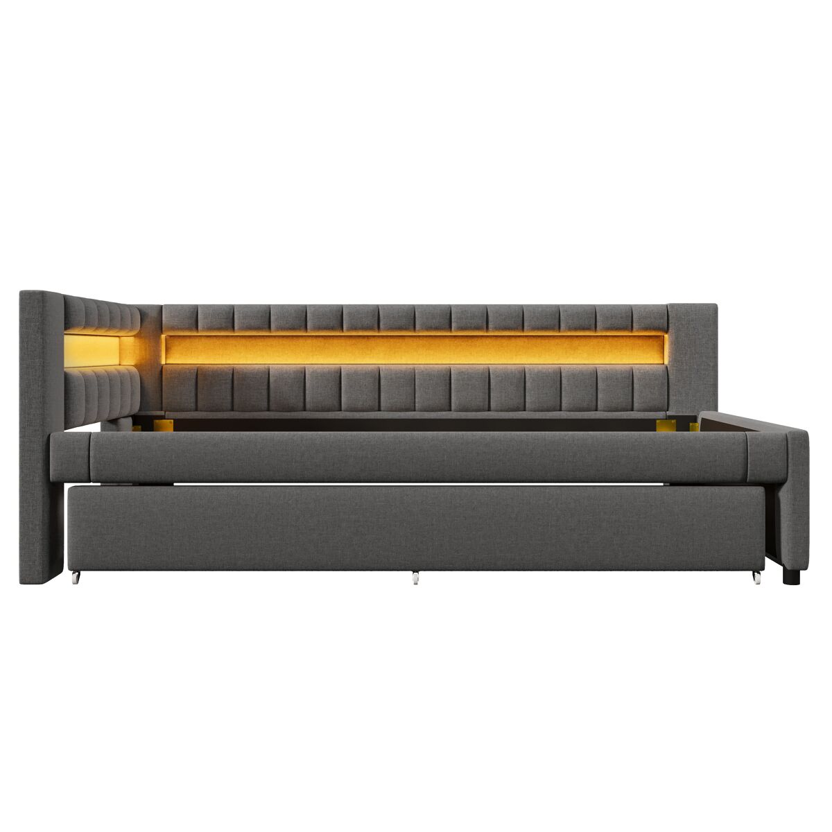 Sofá-cama 90x200 cm - led com comando, cama extra, usb + type-c, linho - cinzento