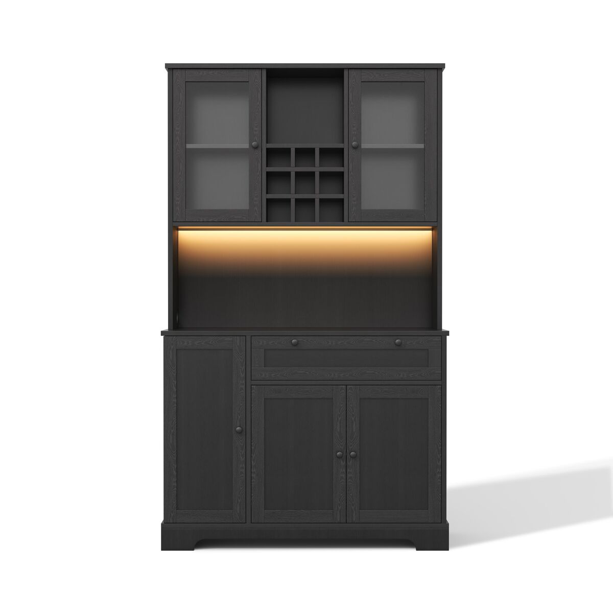 Armário alto de cozinha 180x105x40 cm - vitrine com prateleiras ajustáveis, led, tomada - preto