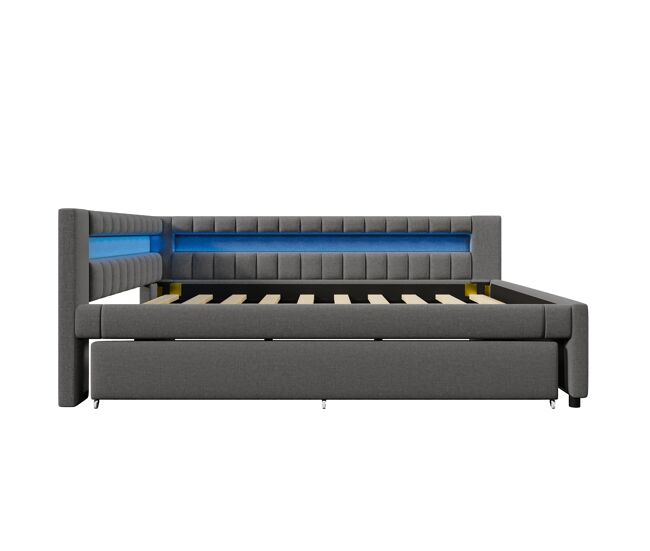 Sofá-cama 140x200 cm - led com comando, cama extraível, usb + type-c - cinza