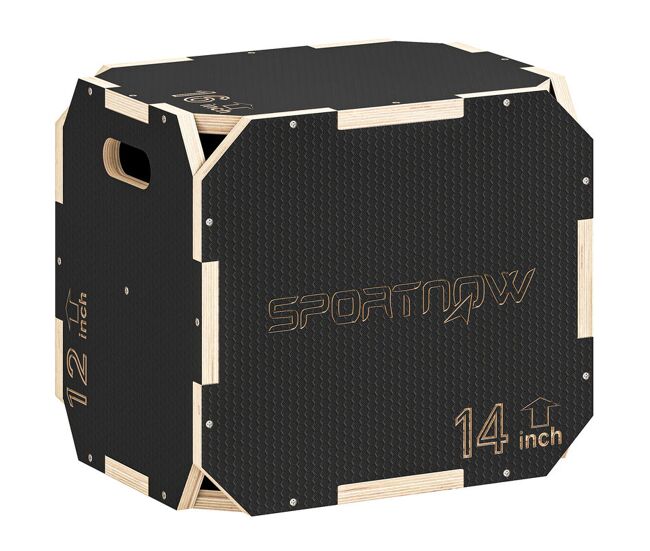 Sportnow caixa pliométrica de madeira 3 em 1 plataforma de treino com 3 alturas ajustáveis 41/36/31 cm pegas sem cantos saltos e força para casa ginásio e exterior noir