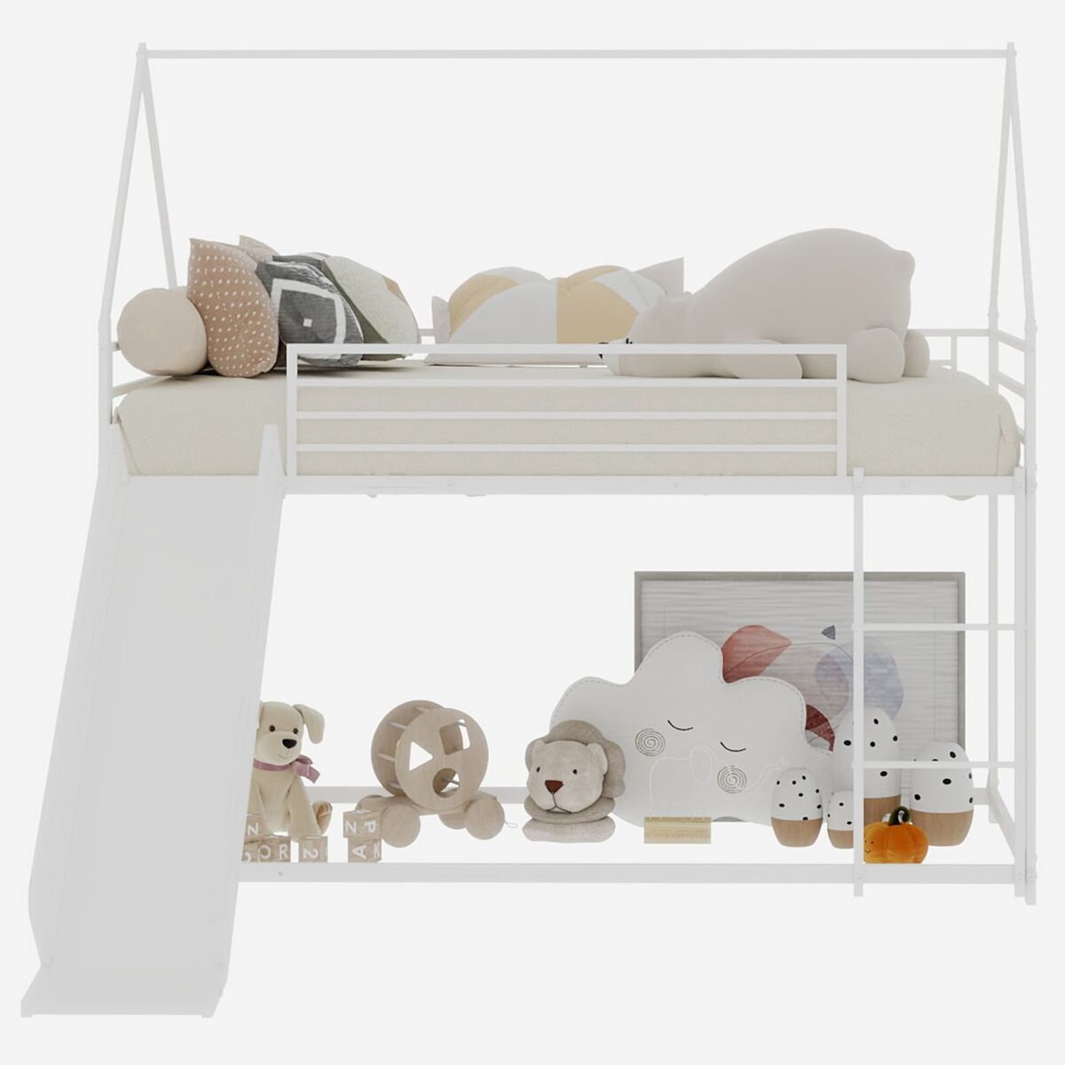 Cama alta infantil twin - segura com escada - branca