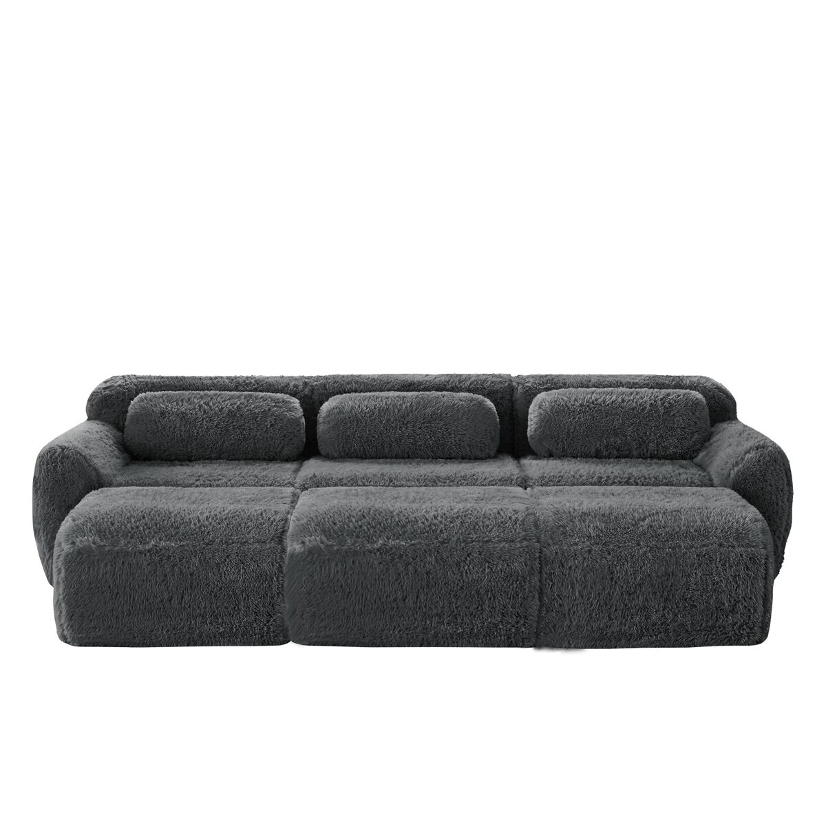 Sofá modular - 3 lugares - tecido felpudo macio, 3 pufes, sofá-cama confortável - cinza