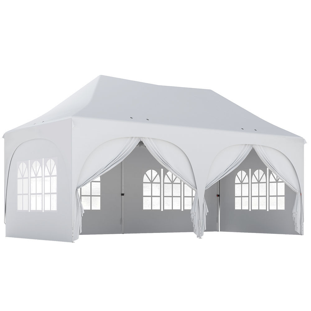Outsunny tenda dobrável 6x3 m tenda pop-up com 6 laterais removíveis altura ajustável janelas bolsa de transporte upf30+ tenda para campismo festas