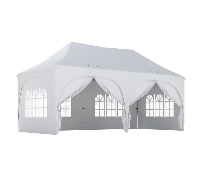 Outsunny tenda dobrável 6x3 m tenda pop-up com 6 laterais removíveis altura ajustável janelas bolsa de transporte upf30+ tenda para campismo festas