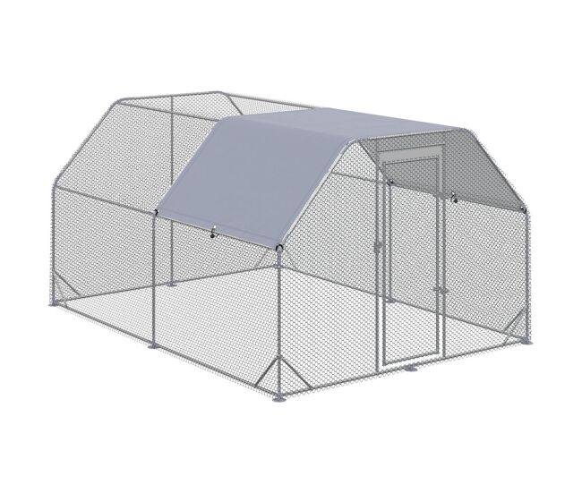 Pawhut galinheiro exterior grande walk-in, 2,8x3,8x1,95 m, galinheiro para 10-12 galinhas em aço galvanizado com 2 divisões, toldo oxford anti-uv,