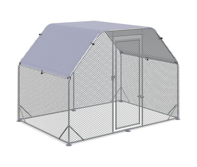 Pawhut galinheiro de exterior walk-in, 2,8x1,9x1,95 m, galinheiro para 4-6 galinhas em aço galvanizado, recinto espaçoso com toldo oxford anti-uv,