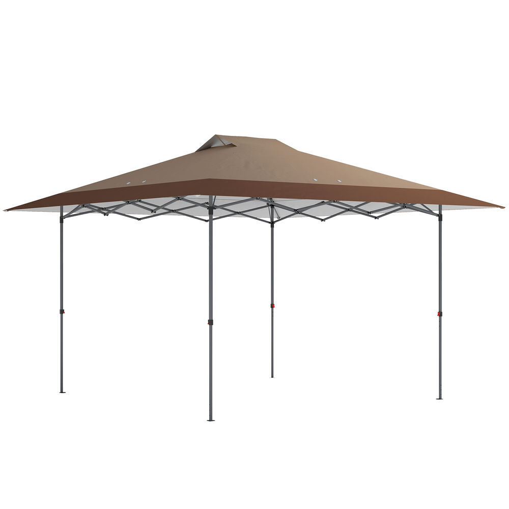 Outsunny tenda dobrável pop-up gazebo 4x4 m com bloqueio central, upf50+, altura ajustável, 4 sacos de areia e bolsa de transporte com rodas, para camping, festas, bege e castanho