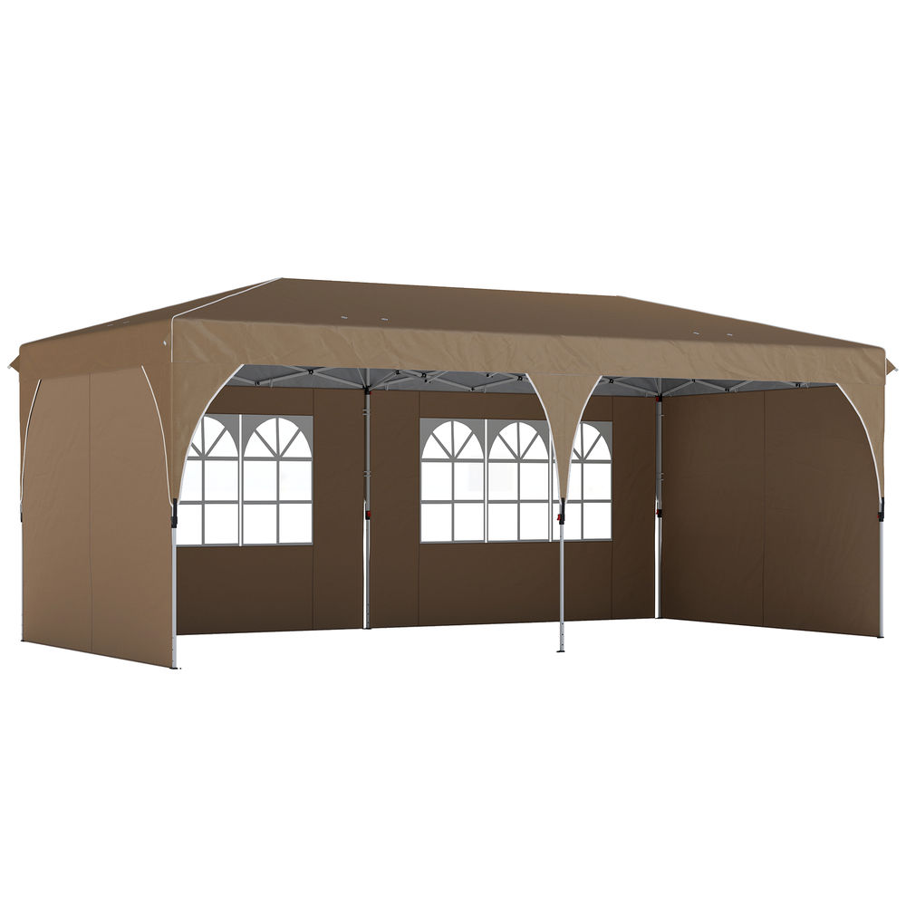 Outsunny tenda dobrável 6x3 m pop-up com 4 laterais amovíveis tenda de jardim com faixas refletoras altura ajustável sistema central de bloqueio upf50+ impermeável bolsa de transporte bege