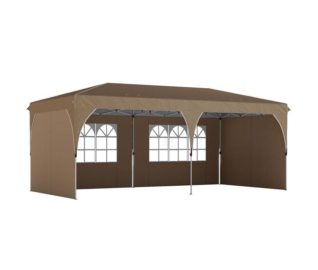 Outsunny tenda dobrável 6x3 m pop-up com 4 laterais amovíveis tenda de jardim com faixas refletoras altura ajustável sistema central de bloqueio upf50+ impermeável bolsa de transporte bege