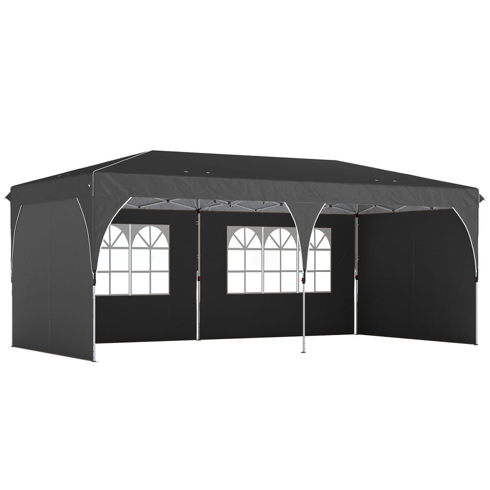 Outsunny tenda dobrável 6x3 m pop-up com 4 laterais amovíveis tenda de jardim com faixas refletoras altura ajustável sistema central de bloqueio upf50+ impermeável bolsa de transporte cinzento