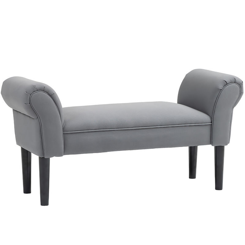 Homcom banco para pé de cama banco estofado em linho sintético com pés de madeira braços e assento acolchoado estilo moderno para quarto entrada corredor gris escuro