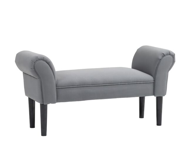 Homcom banco para pé de cama banco estofado em linho sintético com pés de madeira braços e assento acolchoado estilo moderno para quarto entrada corredor gris escuro