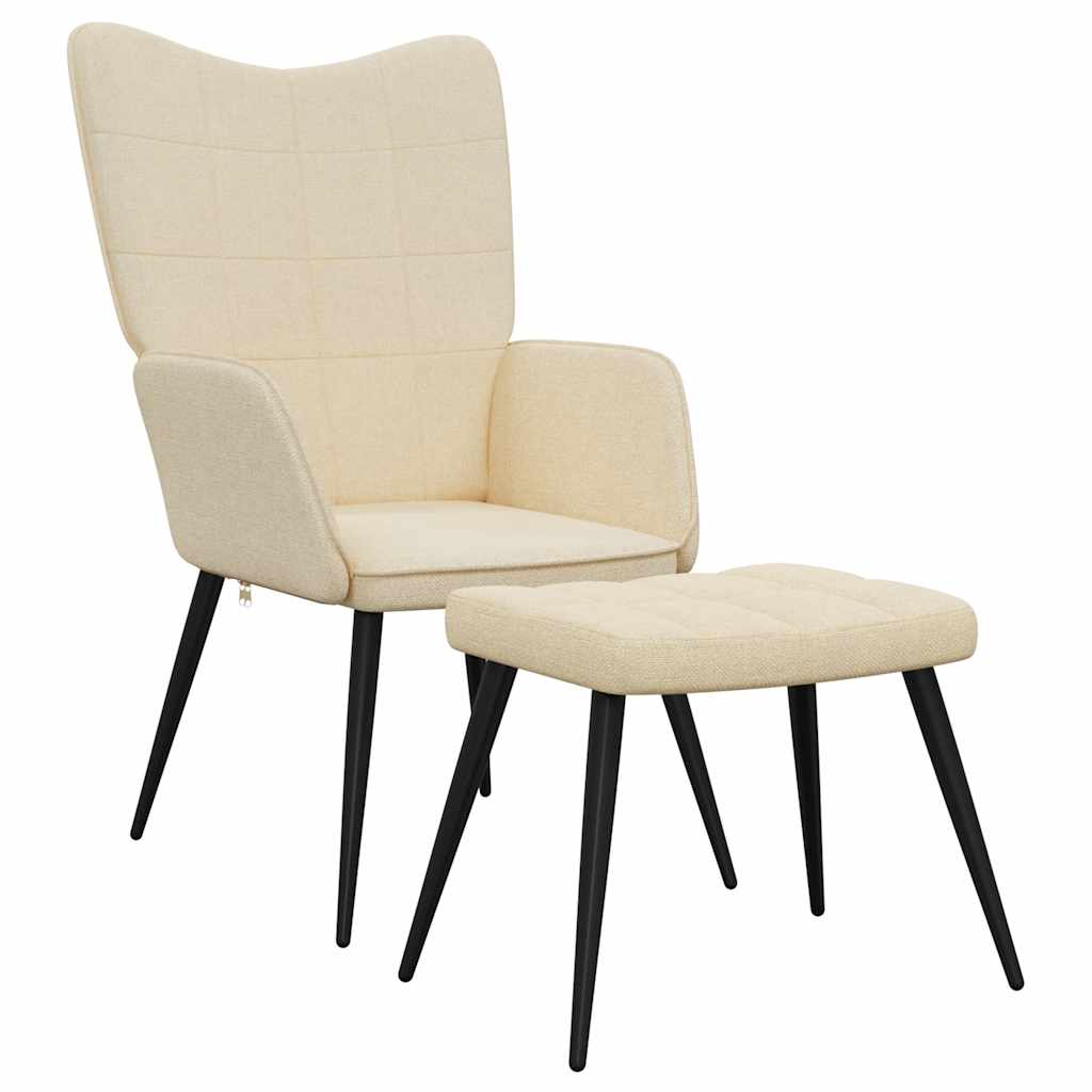 Vidaxl cadeira de descanso com banco tecido cor creme