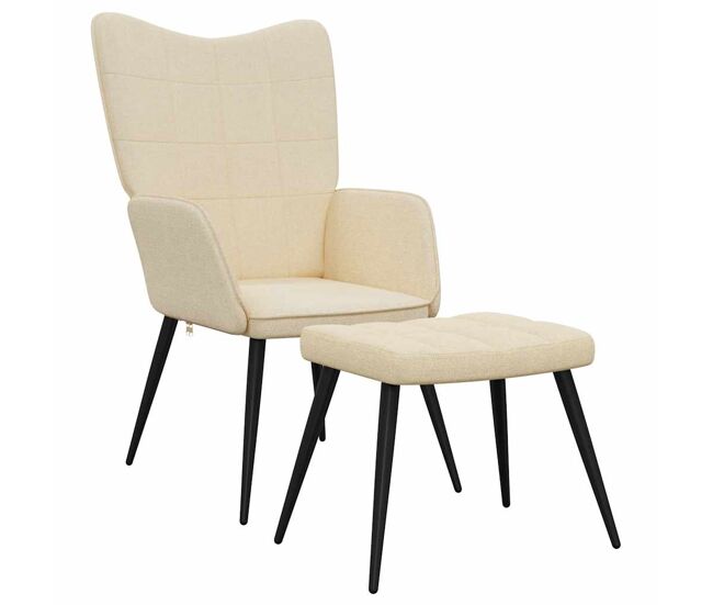 Vidaxl cadeira de descanso com banco tecido cor creme