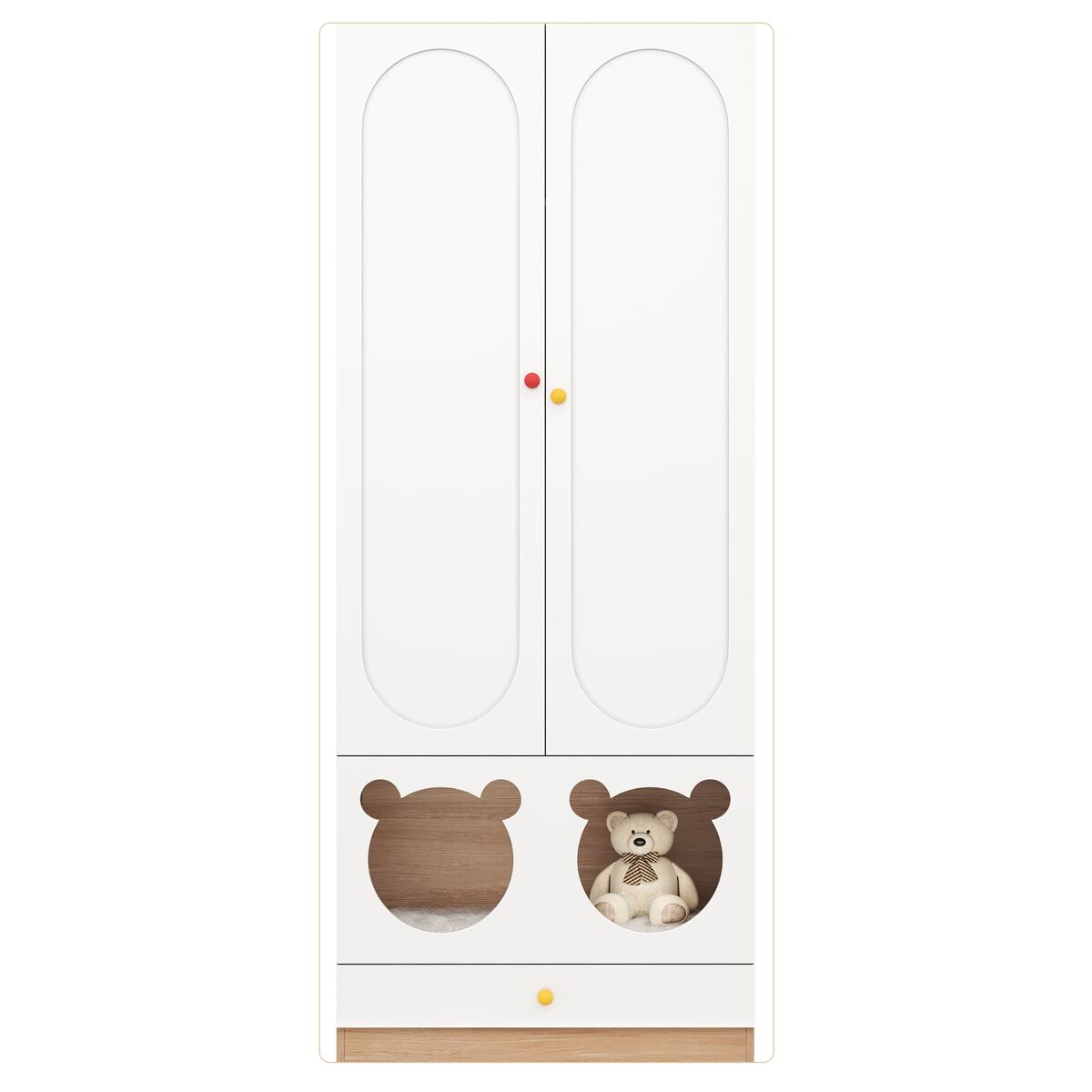 Armário infantil 80x50x200 cm - com barra para pendurar e cama para gato, puxadores em cerâmica - natural+branco