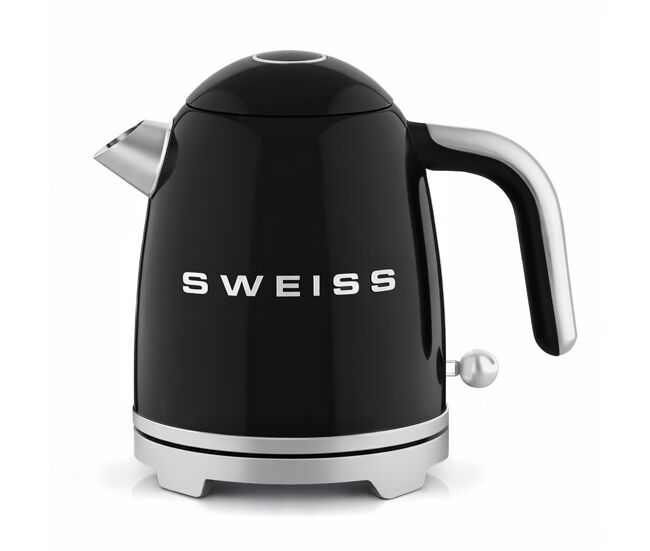 Chaleira vintage sweiss kts9 de 1 l em aço inoxidável com aquecimento rápido, preto