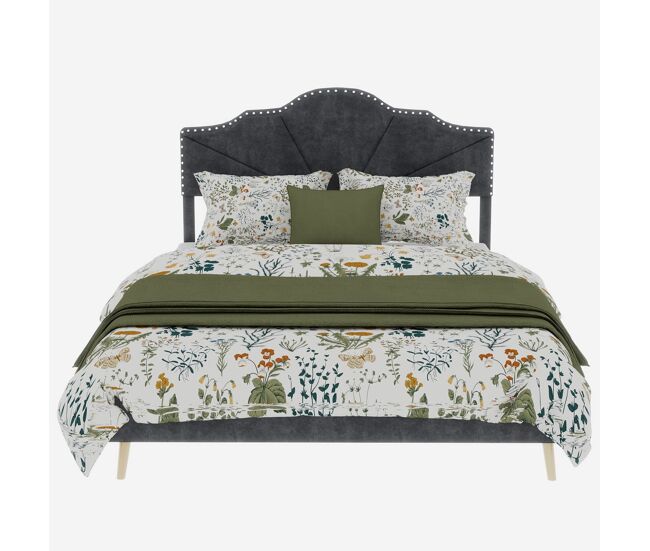 Cama minimalista 160x200 - cabeceira suave e confortável, base baixa multifuncional - cinzenta