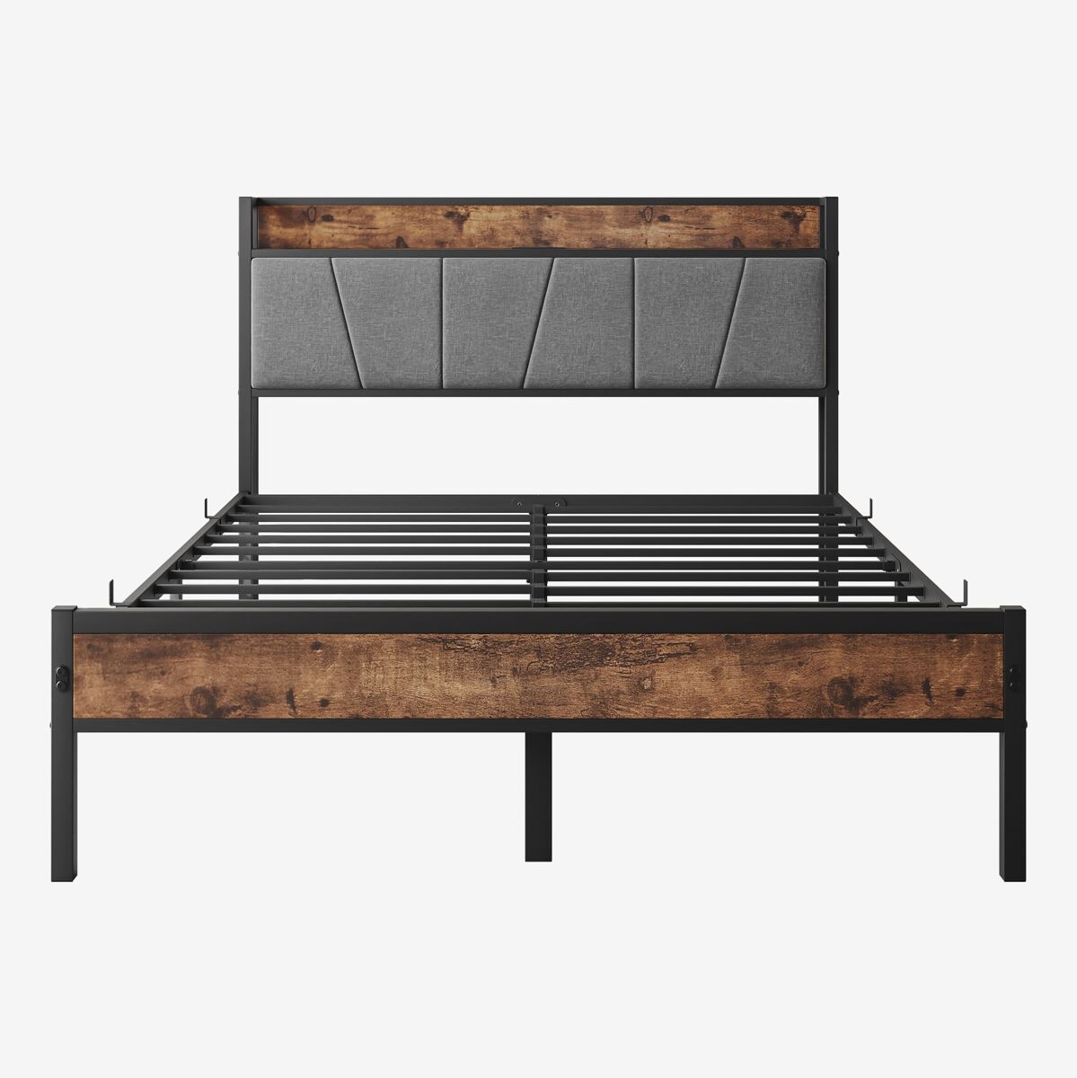 Cama 120x200 cm - led inteligente, cabeceira com arrumação e usb, metal resistente - antique brown