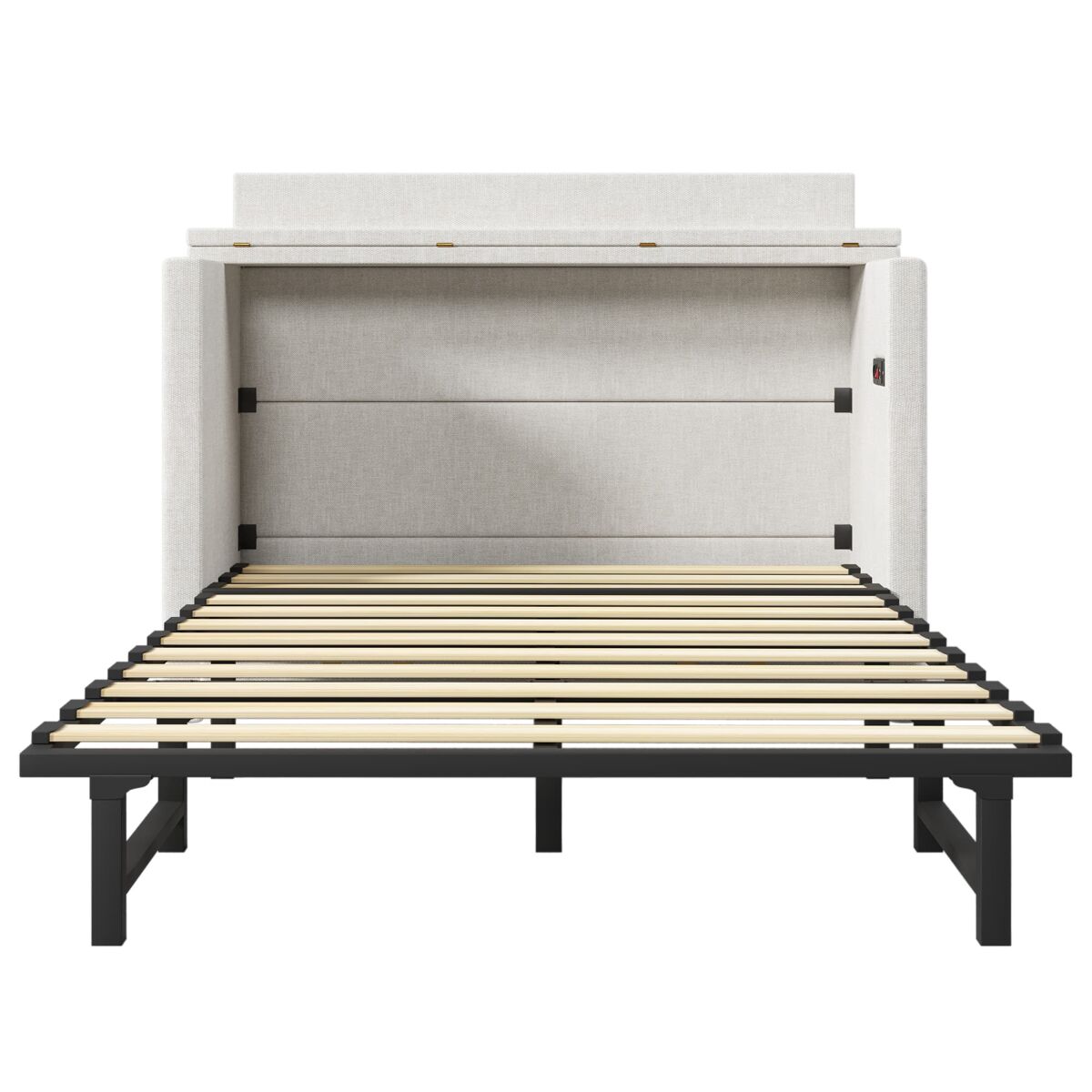 Cama armário 140x200 - com gaveta, ligações usb e tipo-c, plataforma convertível, sem colchão - bege