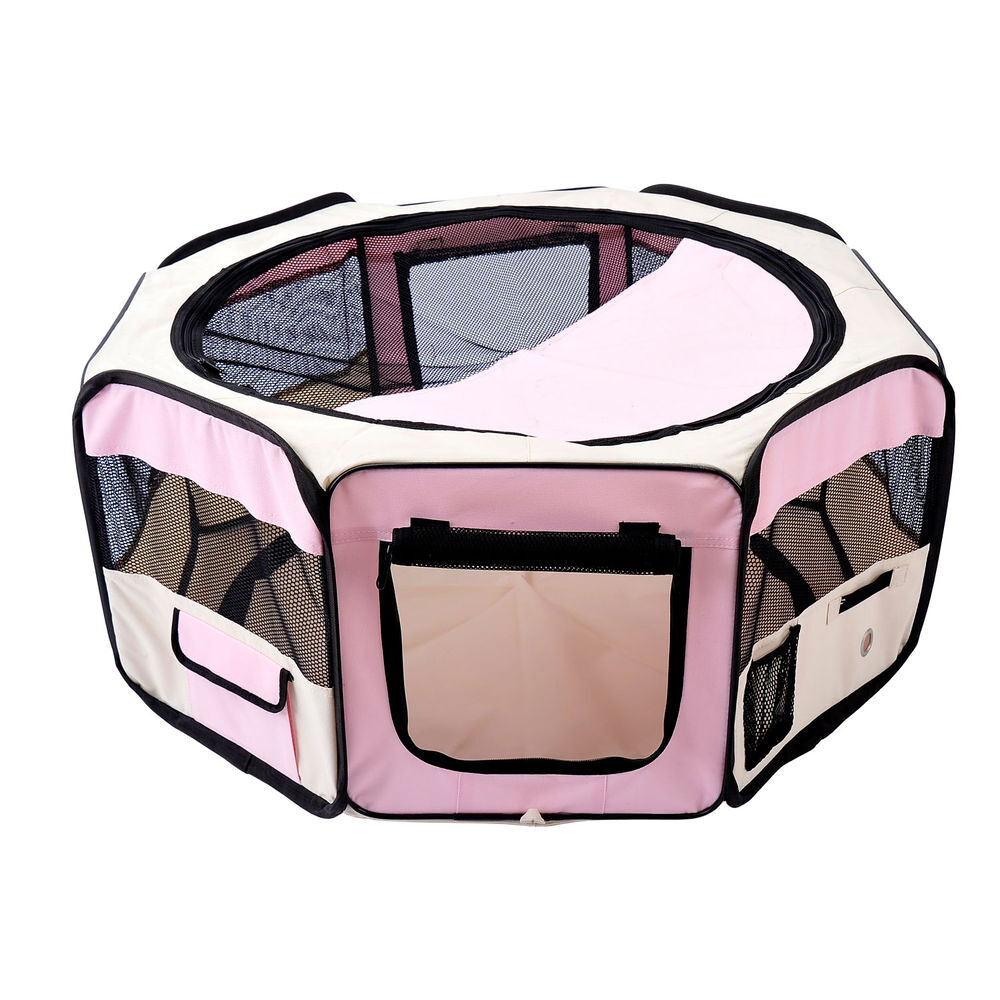 Pawhut parque dobrável para cães e gatos, cercado portátil para animais pequenos impermeável de tecido oxford com 2 portas, para exterior e interior,
