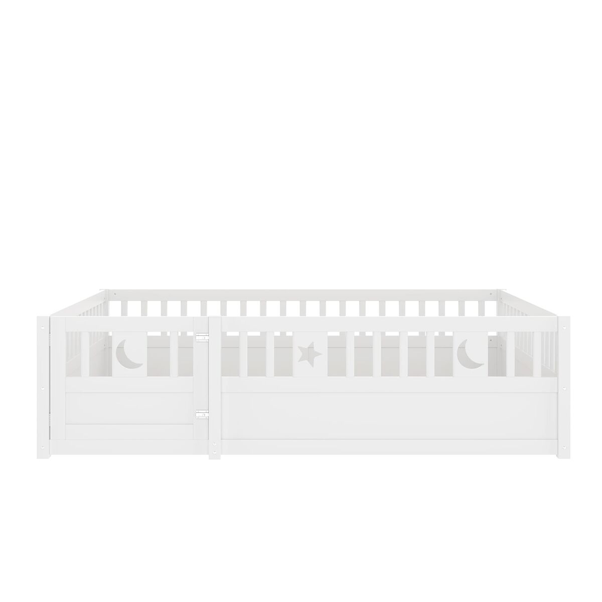 Cama painel, 140 x 190 cm - cama infantil com grade, decoração de estrelas e lua - branco