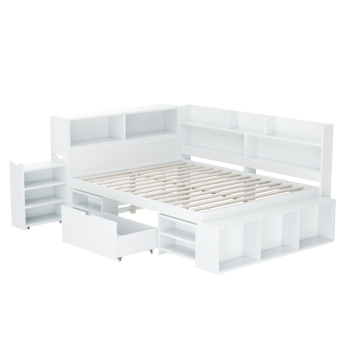 Cama infantil 140x190 cm - multifuncional com gavetas e prateleiras - branco