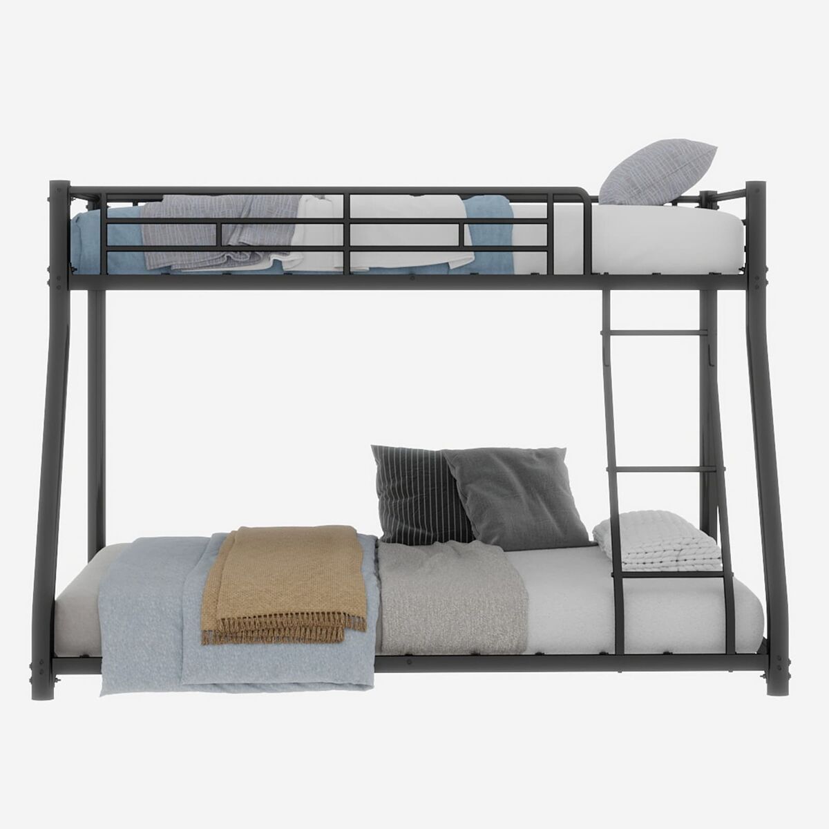 Beliche metálico twin over full - estrutura reforçada com escada e corrimão - preto