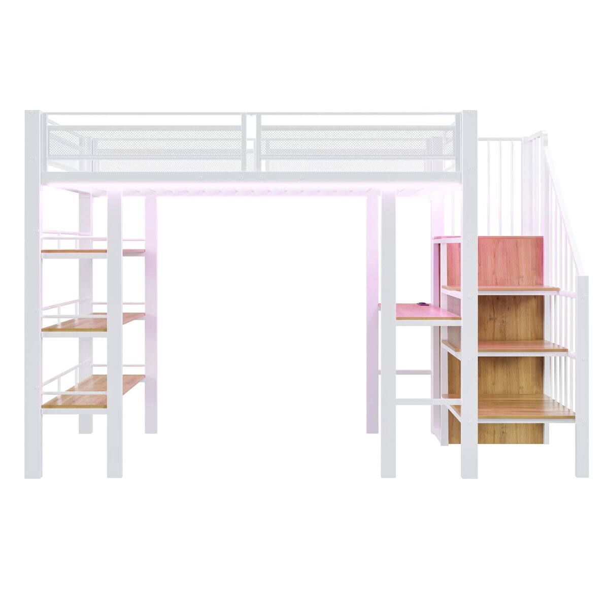 Cama alta 90x200 - com luz led, tomada, prateleira e estante - branca