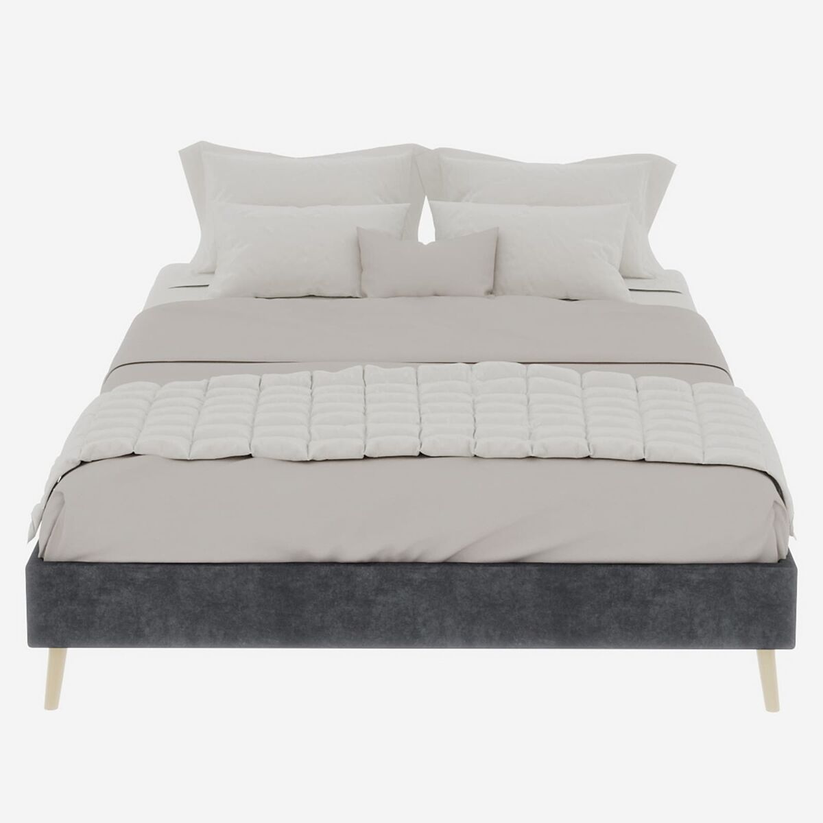Cama minimalista moderna 140x200 - baixa, veludo holandês, sem canapé nem cabeceira - cinzenta