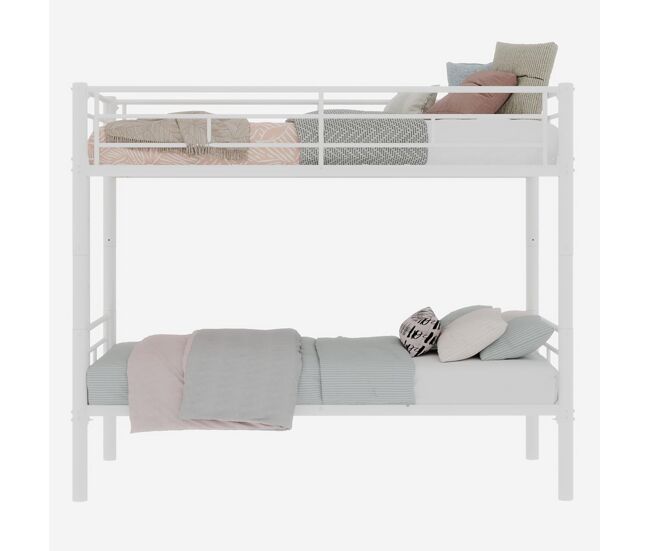 Beliche twin sobre twin - metal resistente com escadas e corrimão, convertível - branco