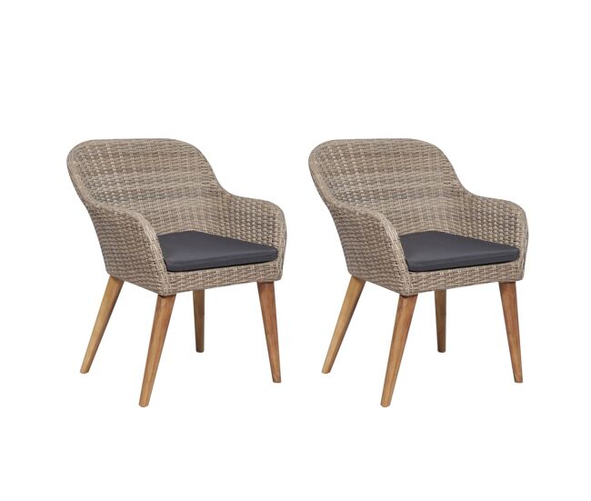 Vidaxl cadeiras de jardim com almofadas 2 unidades rattan sintético castanho