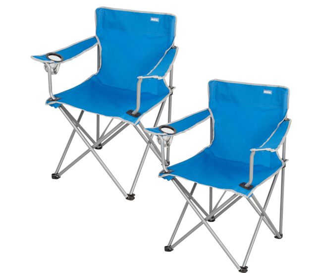 Aktive conjunto de 2 cadeiras de campismo dobráveis 48x45x80 cm azuis com suporte para copos