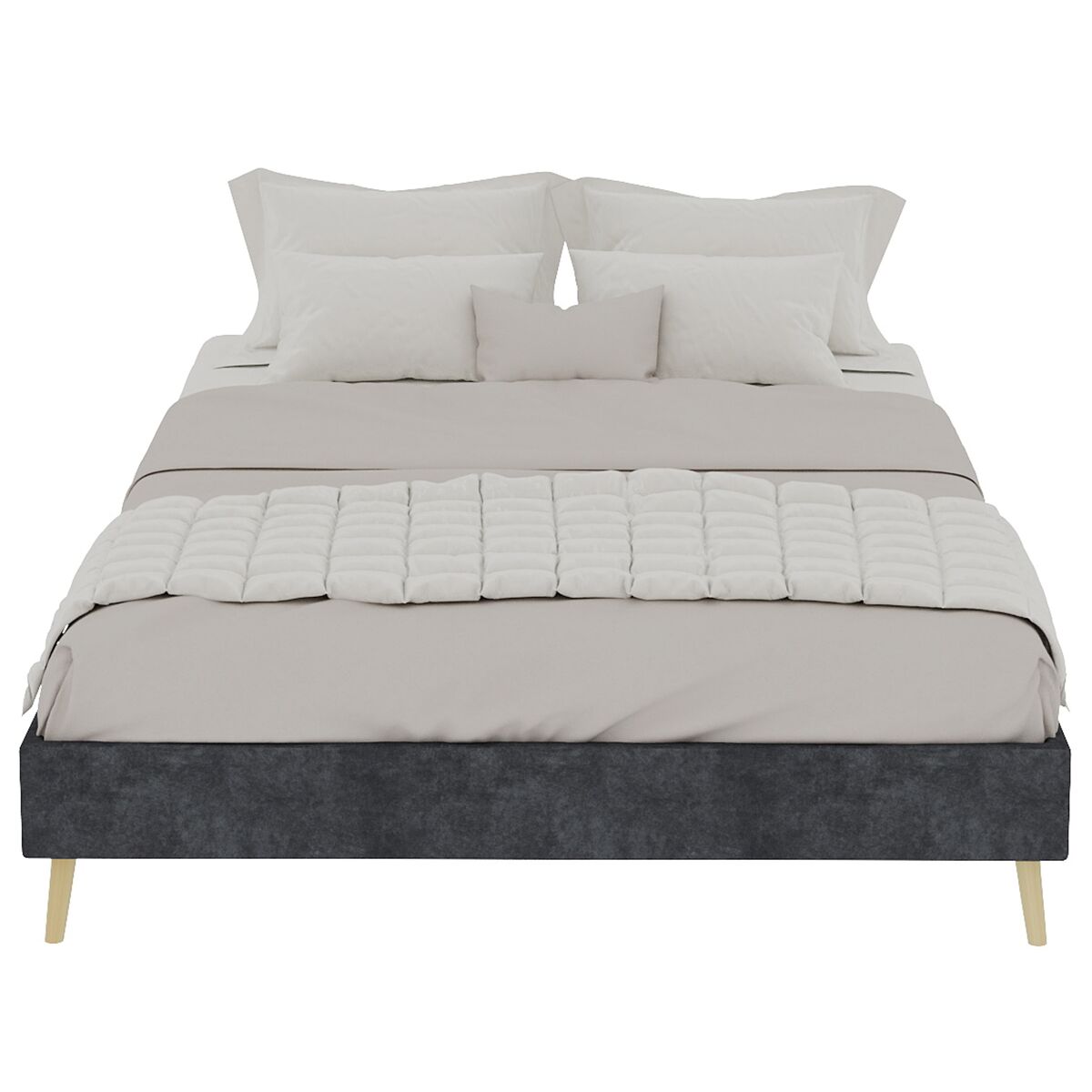 Cama moderna minimalista 140x200 - base baixa, estilo moderno - cinza
